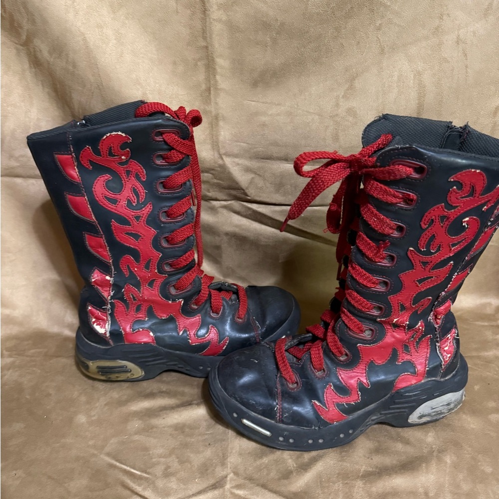 UK Punk Goth Black and Red High-Top Boots